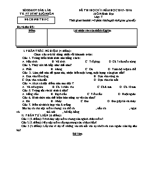 Đề thi học kỳ I môn Sinh học Lớp 7 - Năm học 