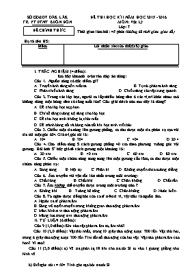 Đề thi học kỳ I môn Vật lý Lớp 7 - Năm học 2015-2016 - Trường PT DTNT Buôn Đôn