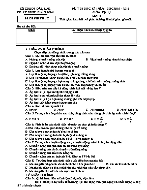 Đề thi học kỳ I môn Vật lý Lớp 8 - Năm học 20