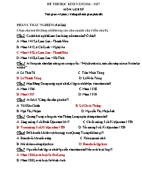 Đề thi học kỳ II môn Lịch sử 7 - Năm học 2016
