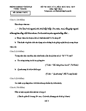 Đề thi học kỳ II môn Ngữ văn Lớp 6 - Năm học 