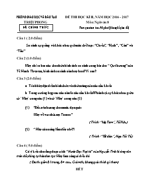 Đề thi học kỳ II môn Ngữ văn Lớp 8 - Năm học 