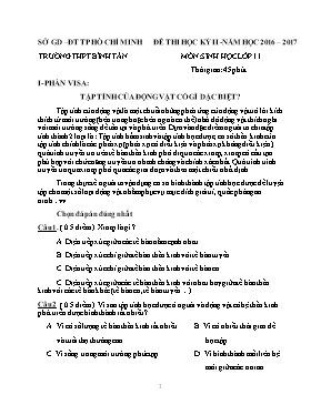 Đề thi học kỳ II môn Sinh học Lớp 11 - Năm họ