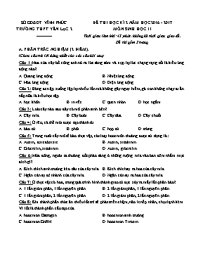 Đề thi học kỳ II môn Sinh học Lớp 11 - Năm họ