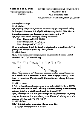 Đề thi học sinh giỏi cấp huyện môn Hóa học Lớp 9 - Năm học 2012-2013 - Trường THCS Nghĩa Trung (Có đáp án)