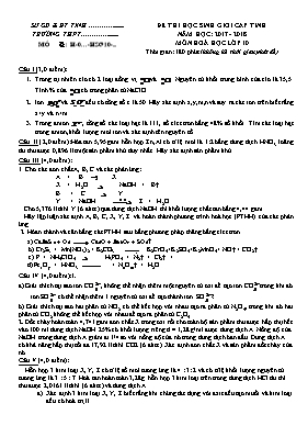 Đề thi học sinh giỏi cấp tỉnh môn Hóa học Lớp