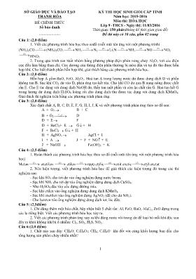 Đề thi học sinh giỏi cấp tỉnh môn Hóa học Lớp