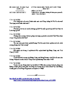 Đề thi học sinh giỏi cấp tỉnh môn Lịch sử Lớp