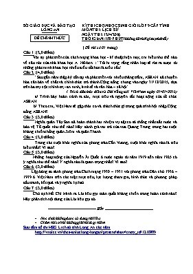 Đề thi học sinh giỏi cấp tỉnh môn Lịch sử Lớp