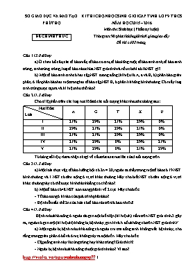 Đề thi học sinh giỏi cấp tỉnh môn Sinh học Lớp 9 - Năm học 2015-2016 - Sở GD & ĐT Phú Thọ (Có đáp án)