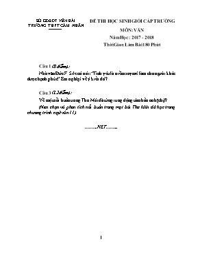 Đề thi học sinh giỏi cấp trường môn Ngữ văn Lớp 12 - Năm học 2017-2018 - Trường THPT Cảm Nhân (Có đáp án)