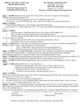 Đề thi học sinh giỏi môn Hóa học Lớp 9 - Năm 