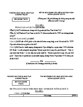 Đề thi học sinh giỏi môn Lịch sử Lớp 8 - Năm 