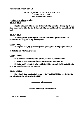 Đề thi học sinh giỏi môn Lịch sử Lớp 8 - Năm 