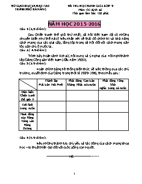 Đề thi học sinh giỏi môn Lịch sử Lớp 9 - Năm 