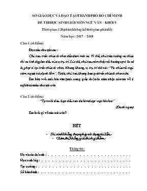 Đề thi học sinh giỏi môn Ngữ văn Lớp 9 - Năm học 2017-2018 - Sở GD & ĐT Thành phố Hồ Chí Minh