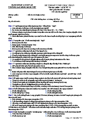 Đề thi kết thúc học phần Lịch sử 12 - Mã đề 743 - Trường Cao đẳng Bách Việt