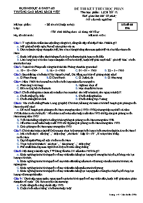Đề thi kết thúc học phần Lịch sử 12 - Mã đề 896 - Trường Cao đẳng Bách Việt