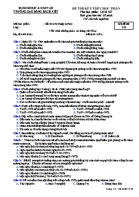 Đề thi kết thúc học phần Lịch sử - Mã đề 210 - Trường Cao đẳng Bách Việt