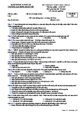 Đề thi kết thúc học phần Lịch sử - Mã đề 358 - Trường Cao đẳng Bách Việt