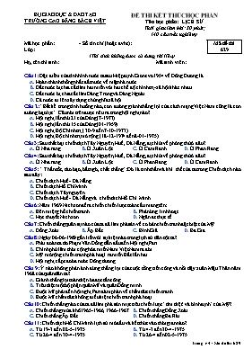 Đề thi kết thúc học phần Lịch sử - Mã đề 629 