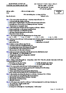 Đề thi kết thúc học phần Lịch sử - Mã đề 630 