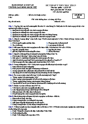 Đề thi kết thúc học phần Lịch sử - Mã đề 898 