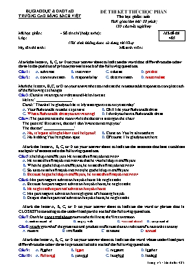 Đề thi kết thúc học phần Tiếng Anh - Mã đề 485 - Trường Cao đẳng Bách Việt
