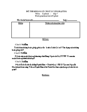 Đề thi khảo sát chất lượng đại trà môn Lịch s