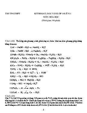 Đề thi khảo sát chất lượng đầu năm môn Hóa họ