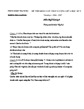 Đề thi khảo sát chất lượng giữa học kỳ 1 môn 