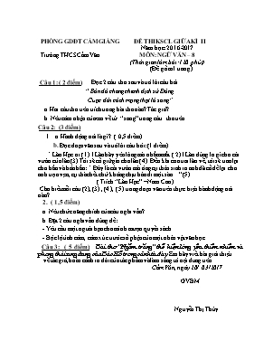 Đề thi khảo sát chất lượng giữa học kỳ II môn