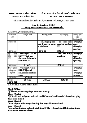 Đề thi khảo sát chất lượng học kỳ 2 môn Sinh 