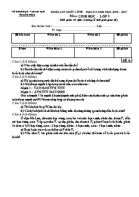 Đề thi khảo sát chất lượng học kỳ I môn Sinh học Lớp 9 - Năm học 2016-2017 - Sở GD & ĐT Thanh Hóa (Có đáp án)