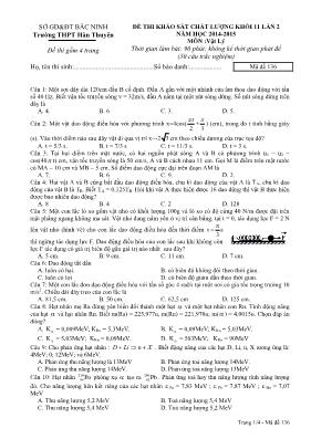 Đề thi khảo sát chất lượng lần 2 môn Vật lý L