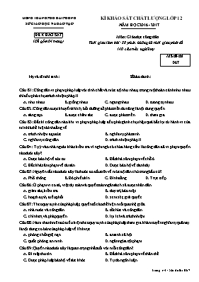 Đề thi khảo sát chất lượng môn Giáo dục công dân Lớp 12 - Mã đề 067 - Năm học 2016-2017 - Sở GD & ĐT Hải Phòng