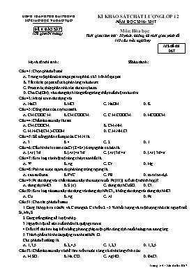 Đề thi khảo sát chất lượng môn Hóa học Lớp 12 - Mã đề 067 - Năm học 2016-2017 - Sở GD & ĐT Hải Phòng