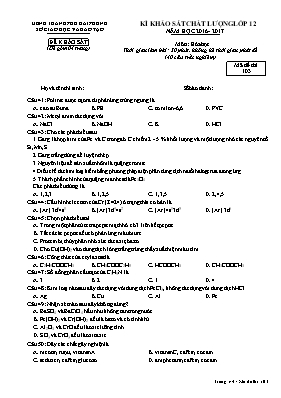 Đề thi khảo sát chất lượng môn Hóa học Lớp 12 - Mã đề 103 - Năm học 2016-2017 - Sở GD & ĐT Hải Phòng