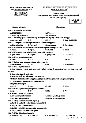 Đề thi khảo sát chất lượng môn Hóa học Lớp 12 - Mã đề 135 - Năm học 2016-2017 - Sở GD & ĐT Hải Phòng