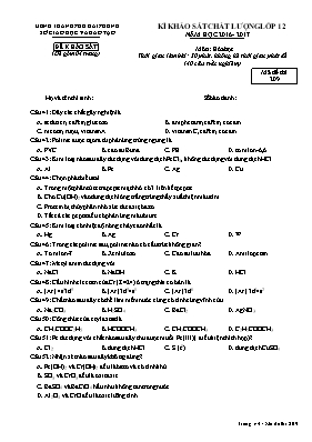 Đề thi khảo sát chất lượng môn Hóa học Lớp 12 - Mã đề 209 - Năm học 2016-2017 - Sở GD & ĐT Hải Phòng
