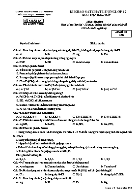 Đề thi khảo sát chất lượng môn Hóa học Lớp 12 - Mã đề 358 - Năm học 2016-2017 - Sở GD & ĐT Hải Phòng