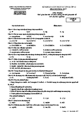 Đề thi khảo sát chất lượng môn Hóa học Lớp 12 - Mã đề 487 - Năm học 2016-2017 - Sở GD & ĐT Hải Phòng