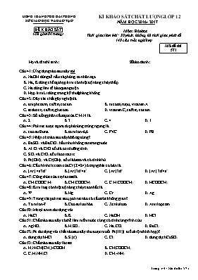 Đề thi khảo sát chất lượng môn Hóa học Lớp 12 - Mã đề 571 - Năm học 2016-2017 - Sở GD & ĐT Hải Phòng
