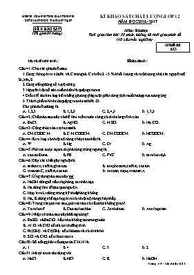 Đề thi khảo sát chất lượng môn Hóa học Lớp 12 - Mã đề 623 - Năm học 2016-2017 - Sở GD & ĐT Hải Phòng