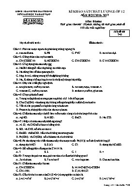 Đề thi khảo sát chất lượng môn Hóa học Lớp 12 - Mã đề 740 - Năm học 2016-2017 - Sở GD & ĐT Hải Phòng