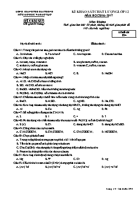 Đề thi khảo sát chất lượng môn Hóa học Lớp 12 - Mã đề 894 - Năm học 2016-2017 - Sở GD & ĐT Hải Phòng