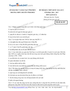 Đề thi khảo sát chất lượng THPT Quốc gia lần 