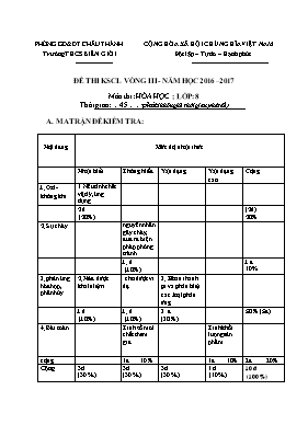 Đề thi khảo sát chất lượng vòng III môn Hóa h