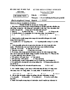 Đề thi khảo sát học sinh giỏi môn Sinh học Lớp 9 - Năm học 2017-2018 - Sở GD & ĐT Phú Thọ
