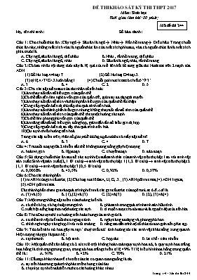 Đề thi khảo sát kỳ thi THPT môn Sinh học năm 